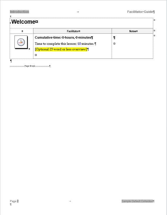New Lesson Page example