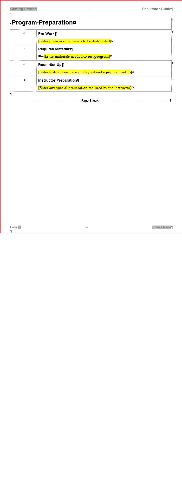 Program Preparation page longer