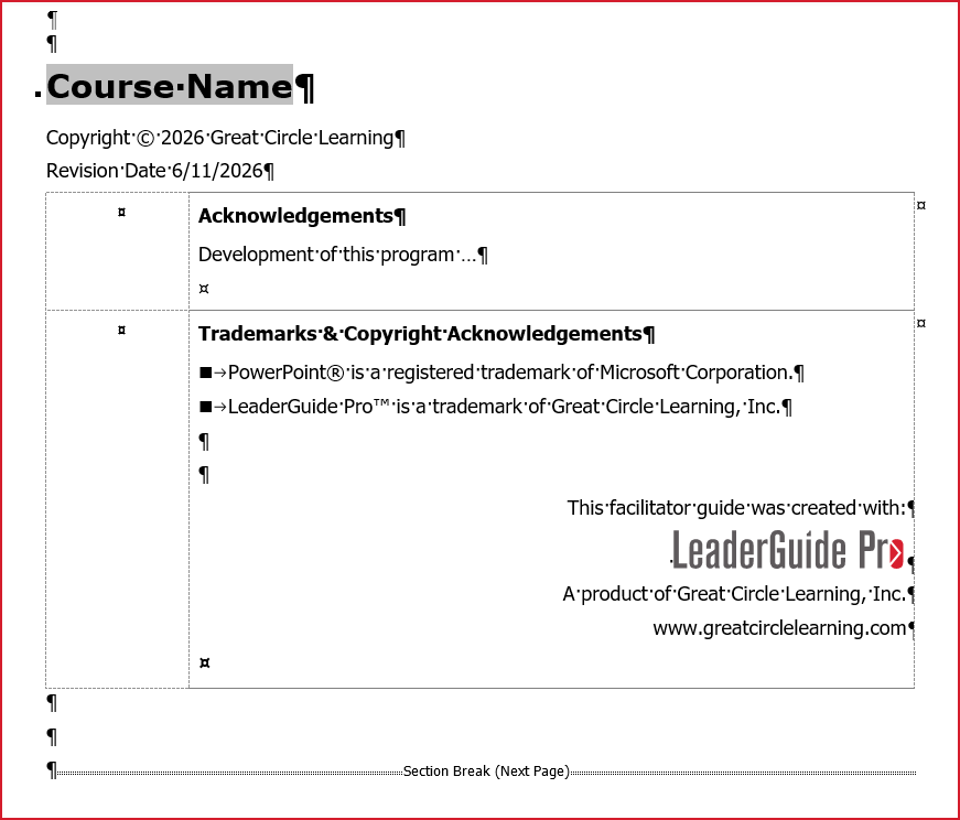 Acknowledgements Page