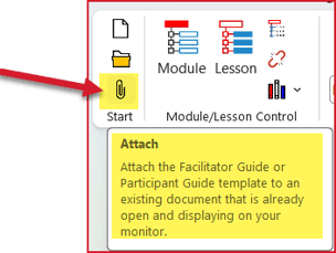 Attach button in Start Group with screen tip