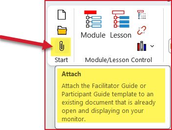 Attach button in Start Group with screen tip