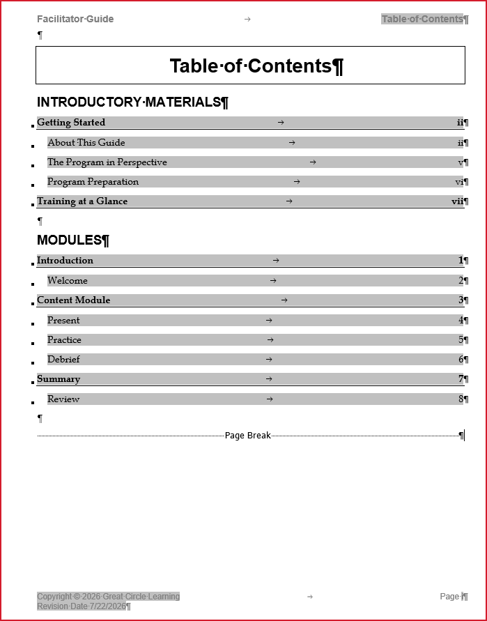 Full LGPro Table of Contents