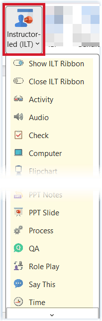 ILT Content Blocks drop-down menu