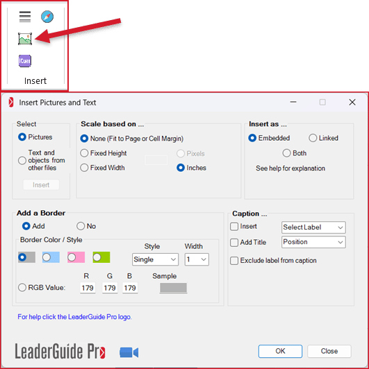 Insert Pictures and Text Button and Wizard
