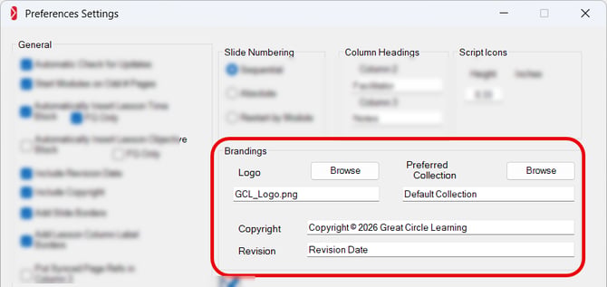 Branding Options on Preferences Wizard