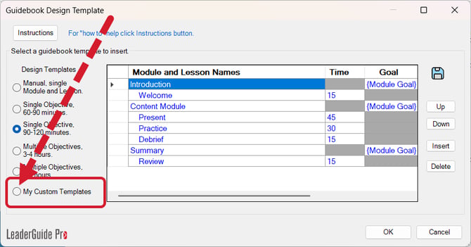 My Custom Templates option