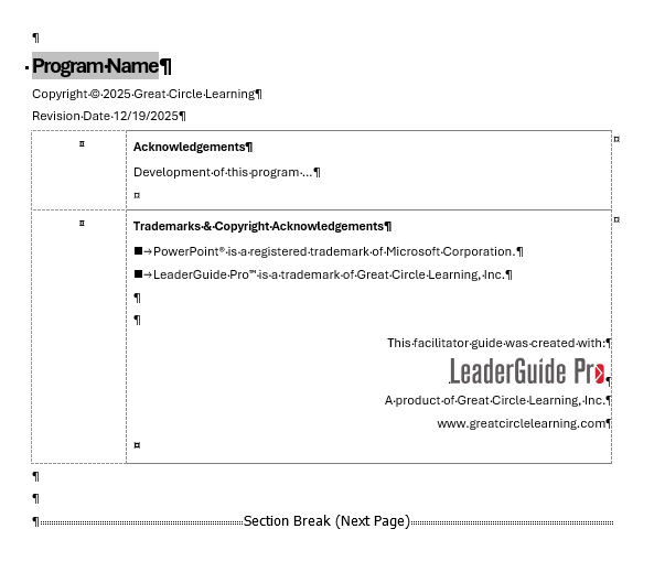 Acknowledgements page