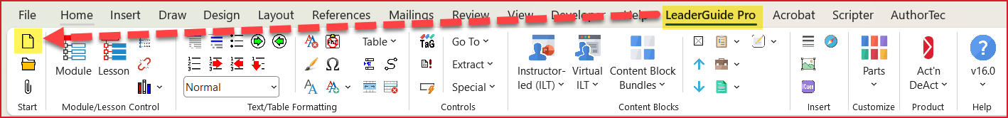 LeaderGuide Pro Ribbon_Start New button