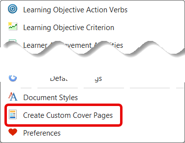 Create Cover Page_Drop-Down Menu