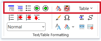 Line 1 Text-Table Formatting Group