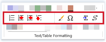 Line 2 Text-Table Formatting group