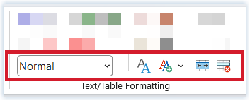 Line 3 Text-Table Formatting group