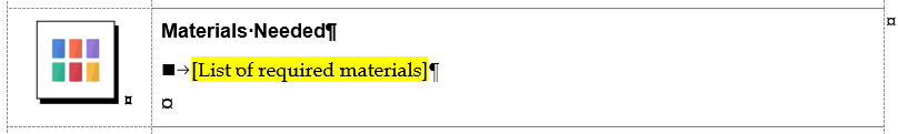 Materials Needed Block Module Page