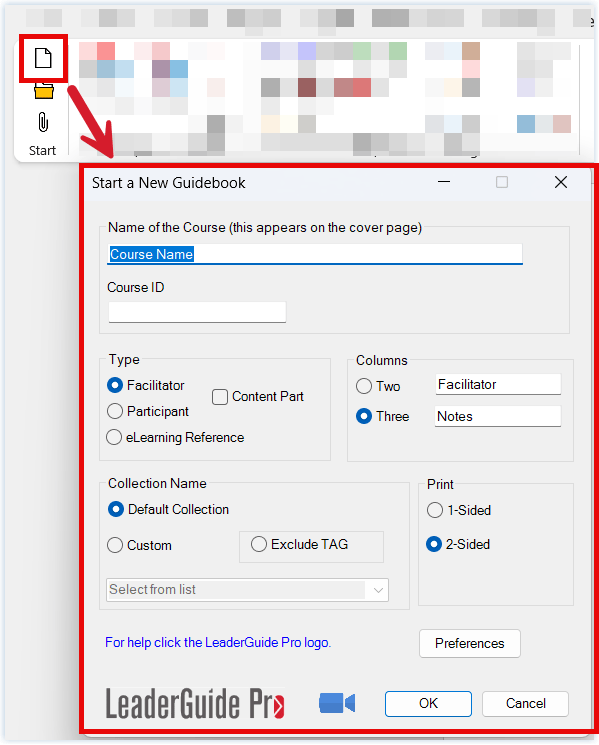 New - Start wizard