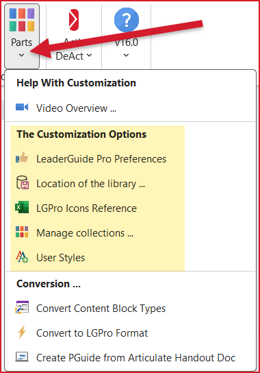 Parts Customize Options