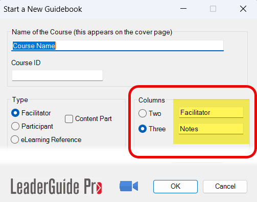Edit Column Headings at Guidebook Start