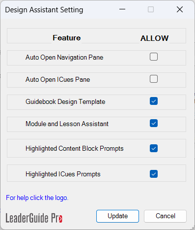 LGP Preferences Wizard_Design Assistant Pane