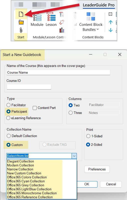 Select a Collection as you Start a new Participant Guide